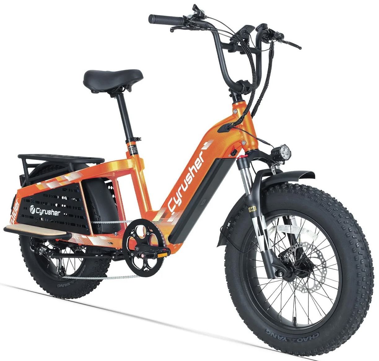 Cyrusher Glider nákladní elektrokolo s nízkým rámem oranžové