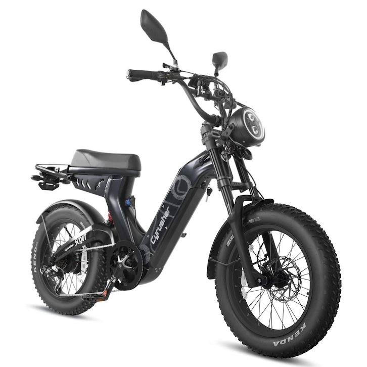 Cyrusher Scout celoodpružené elektrokolo Fatbike ve stylu mopedu do města i do terénu černé