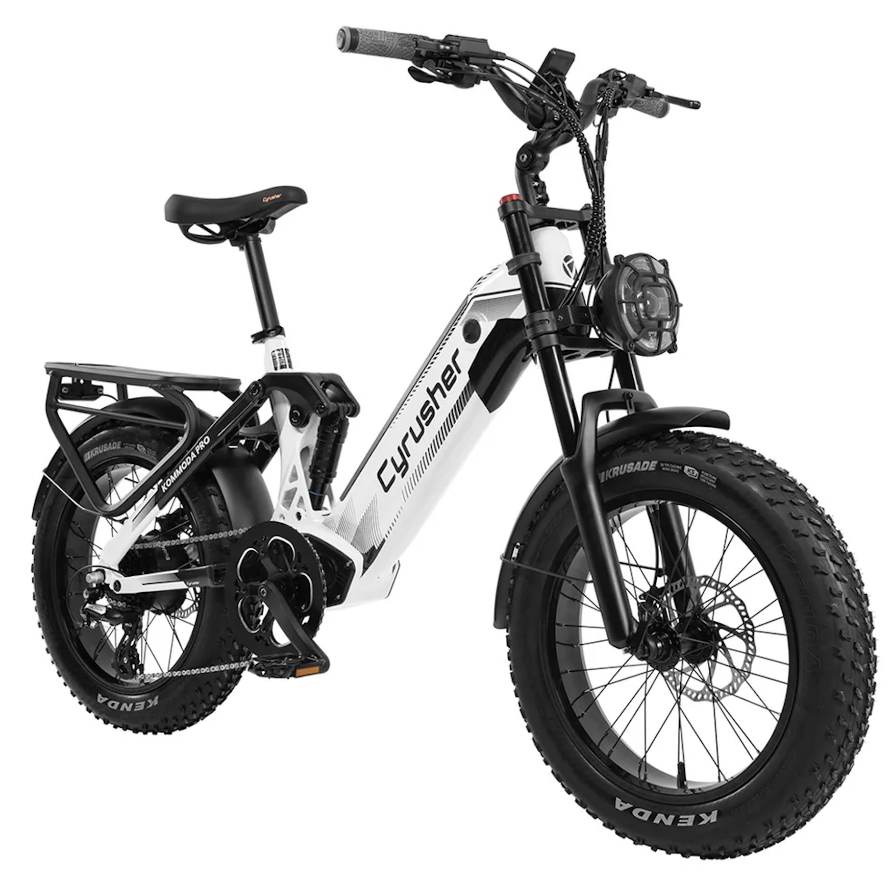 Cyrusher Kommoda PRO celoodpružené elektrokolo Fatbike s nízkým rámem do města i do terénu bílé