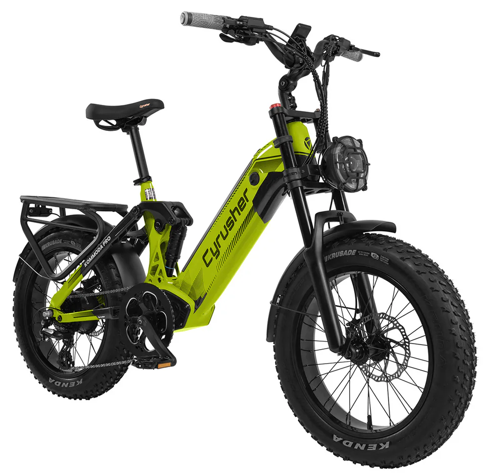 Cyrusher Kommoda PRO celoodpružené elektrokolo Fatbike s nízkým rámem do města i do terénu zelené