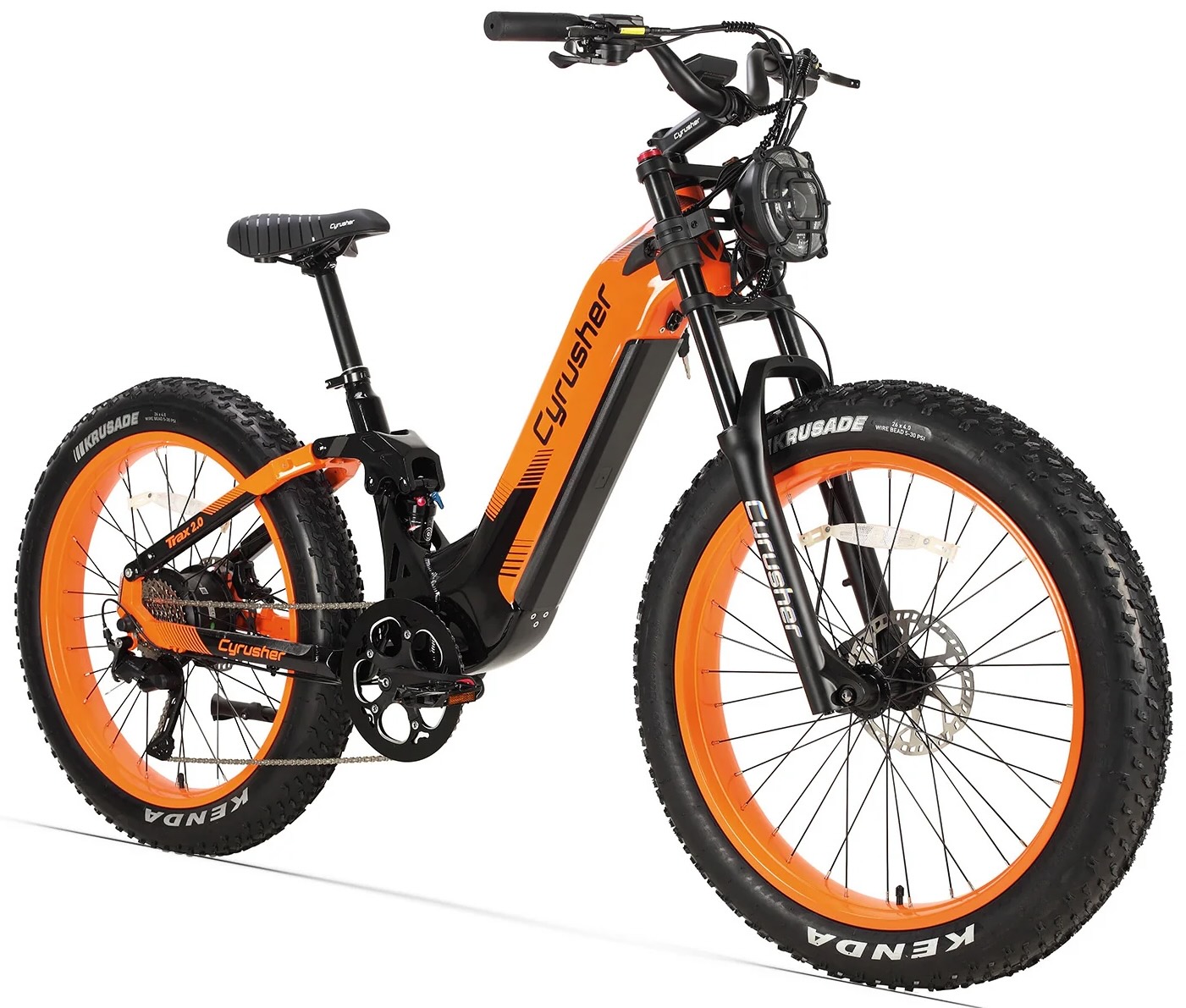 Cyrusher Trax 2.0 hybridní celoodpružené elektrokolo Fatbike s nízkým rámem pro všechny terény oranžové