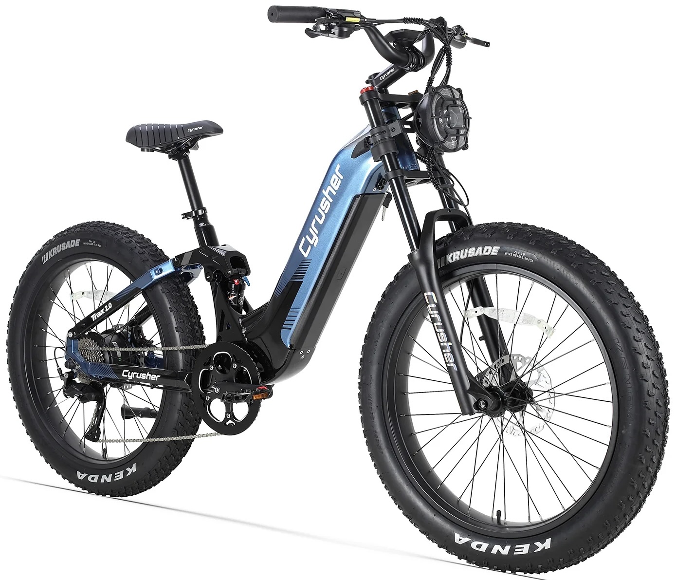 Cyrusher Trax 2.0 hybridní celoodpružené elektrokolo Fatbike s nízkým rámem pro všechny terény modré