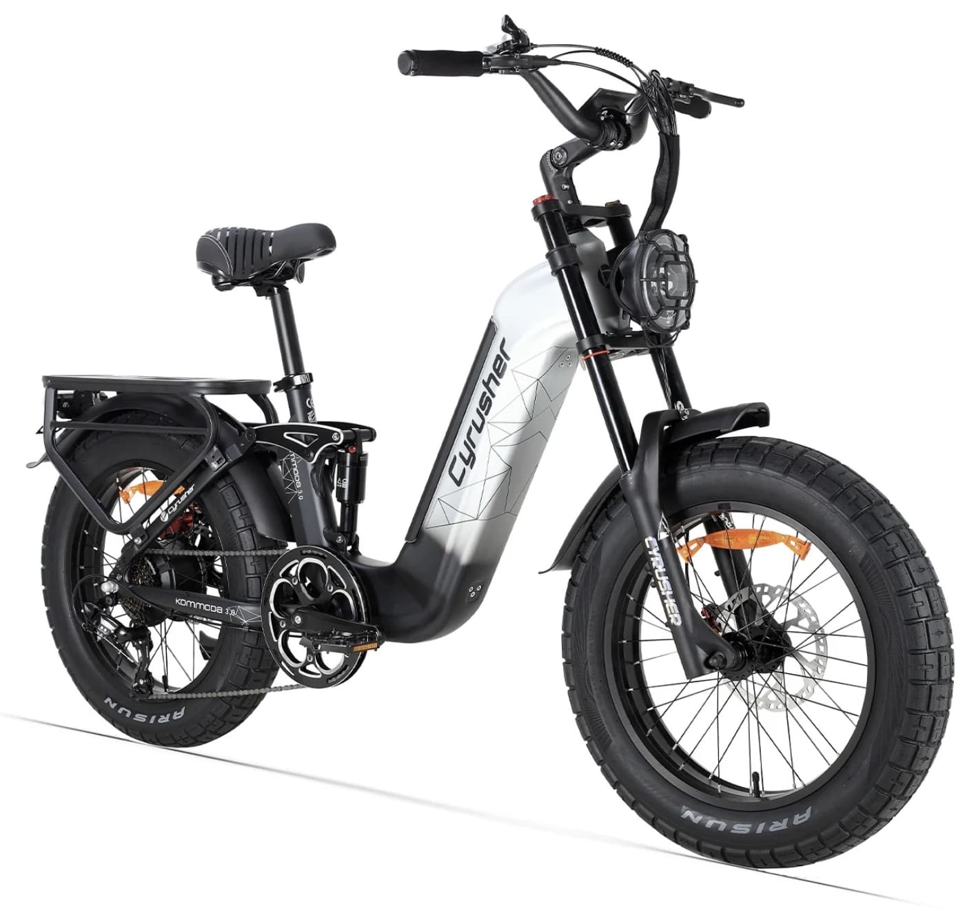 Cyrusher Kommoda 3.0 celoodpružené elektrokolo Fatbike s nízkým rámem do města i do terénu šedé