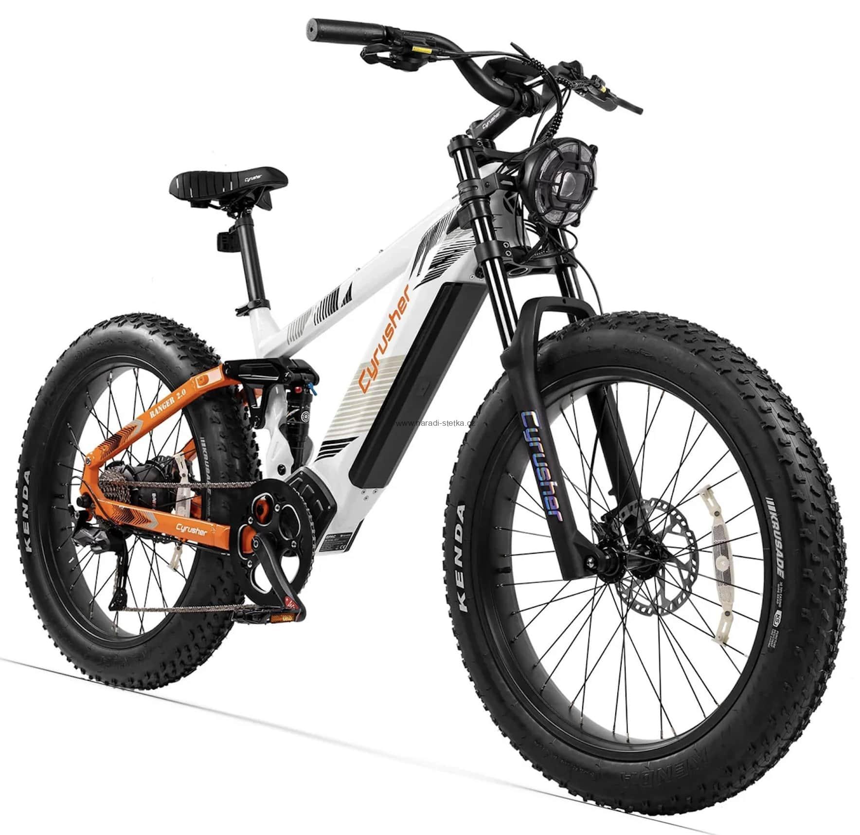 Cyrusher Ranger 2.0 celoodpružené horské elektrokolo Fatbike pro všechny terény bílé