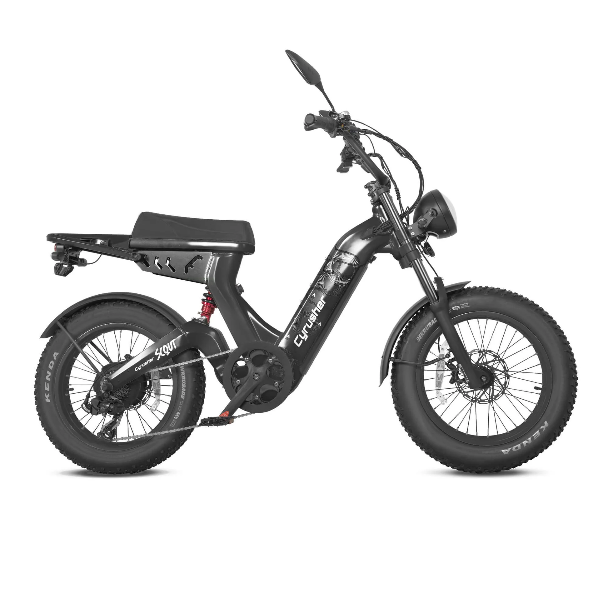 Cyrusher Scout celoodpružené elektrokolo Fatbike ve stylu mopedu do města i do terénu černé