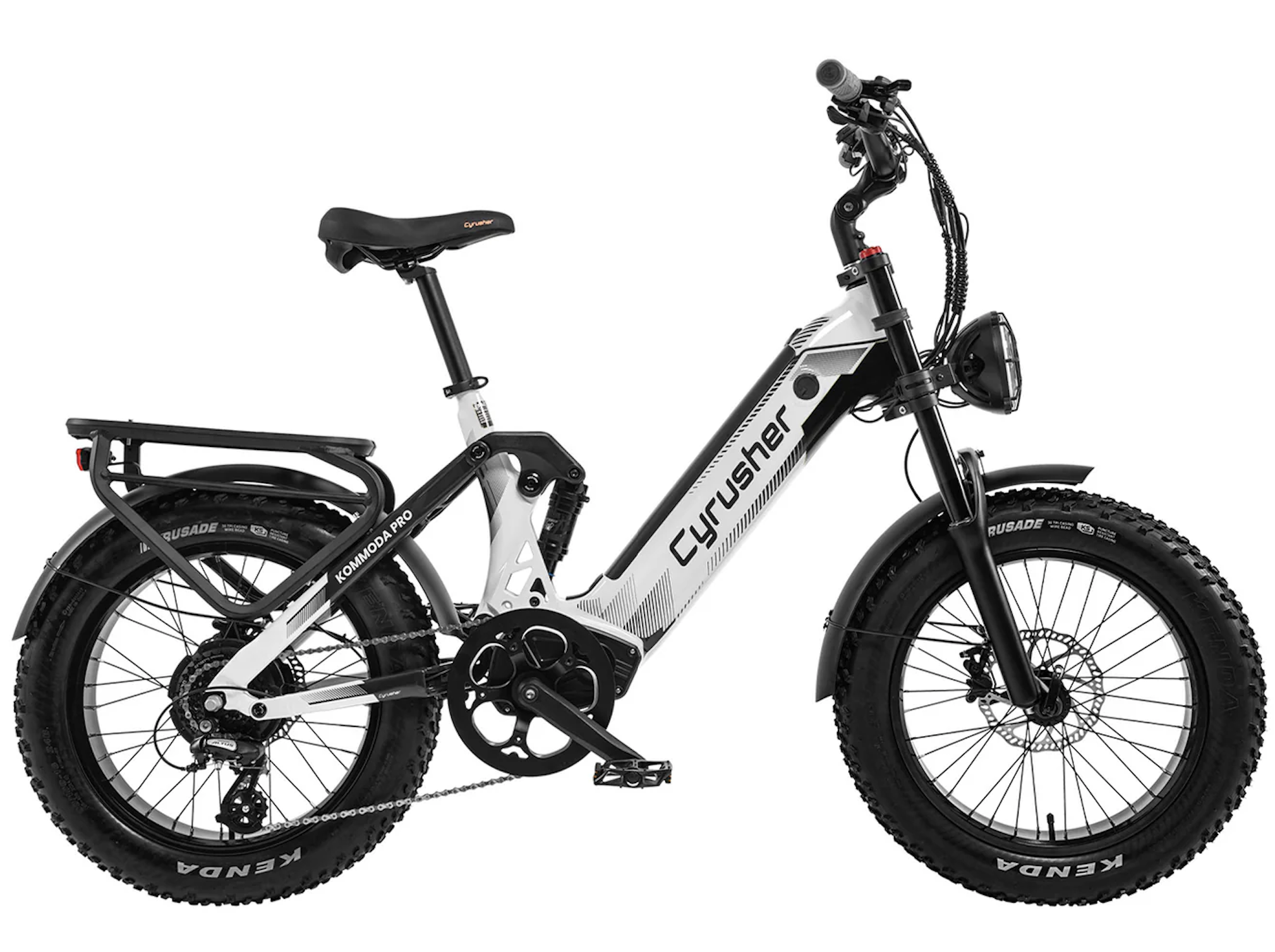 Cyrusher Kommoda PRO celoodpružené elektrokolo Fatbike s nízkým rámem do města i do terénu bílé