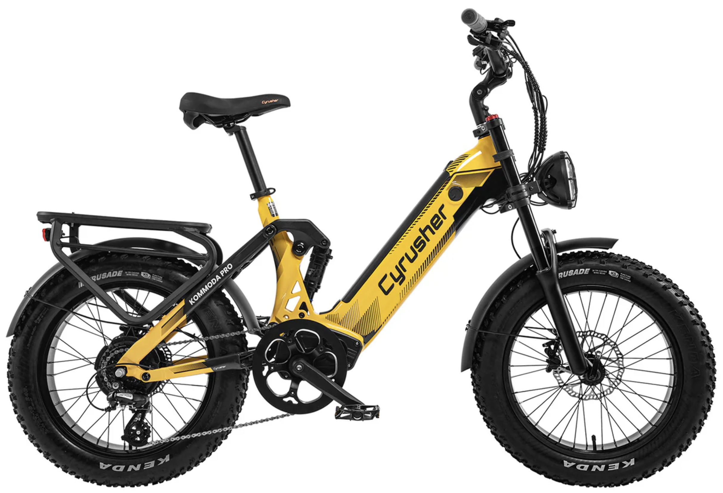 Cyrusher Kommoda PRO celoodpružené elektrokolo Fatbike s nízkým rámem do města i do terénu žluté