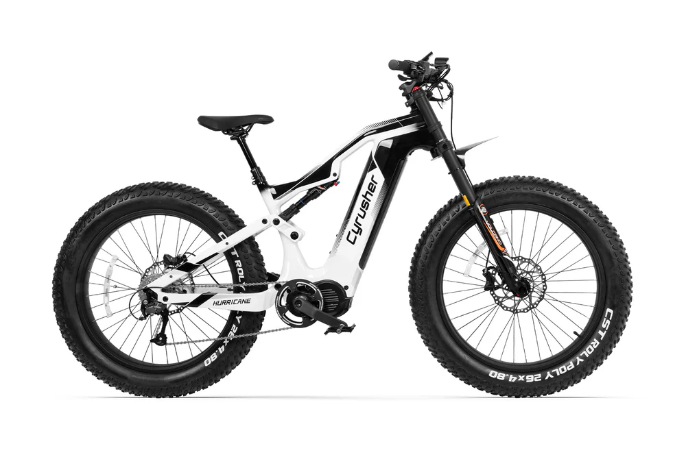 Cyrusher Hurricane karbonové elektrokolo Fatbike se středním pohonem 160Nm bílé