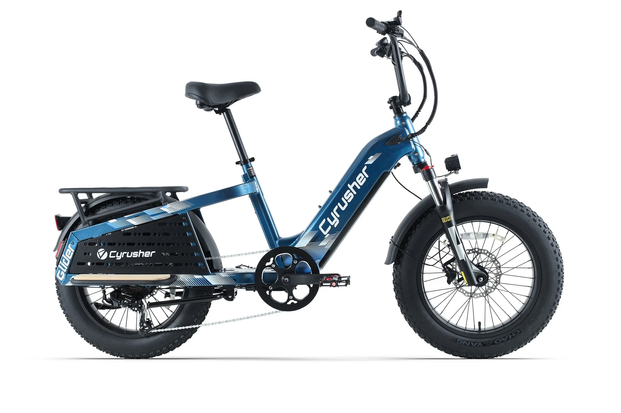 Cyrusher Glider nákladní elektrokolo s nízkým rámem modré