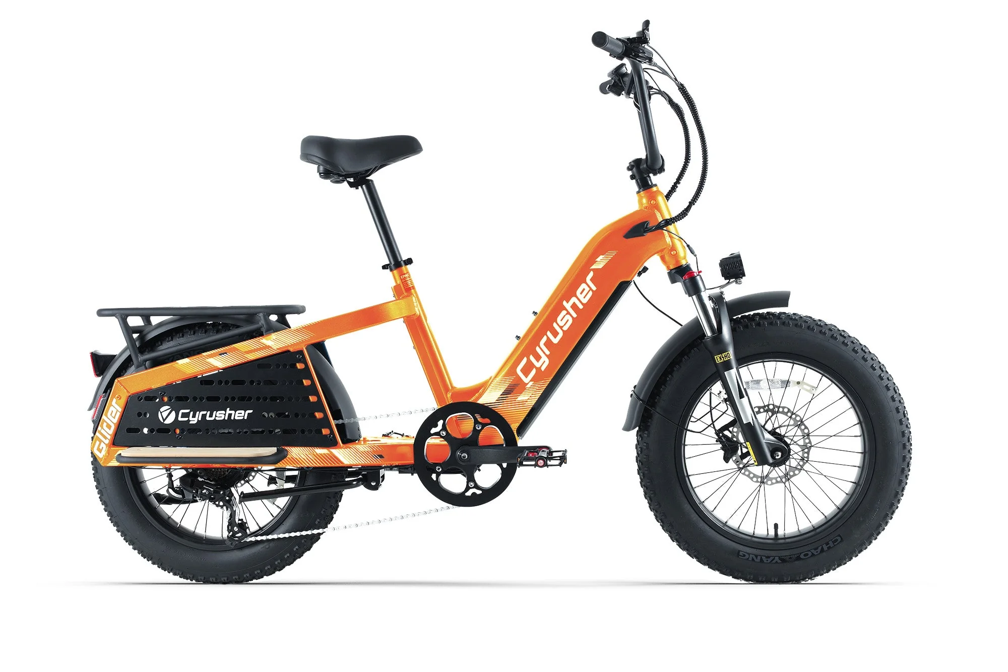Cyrusher Glider nákladní elektrokolo s nízkým rámem oranžové