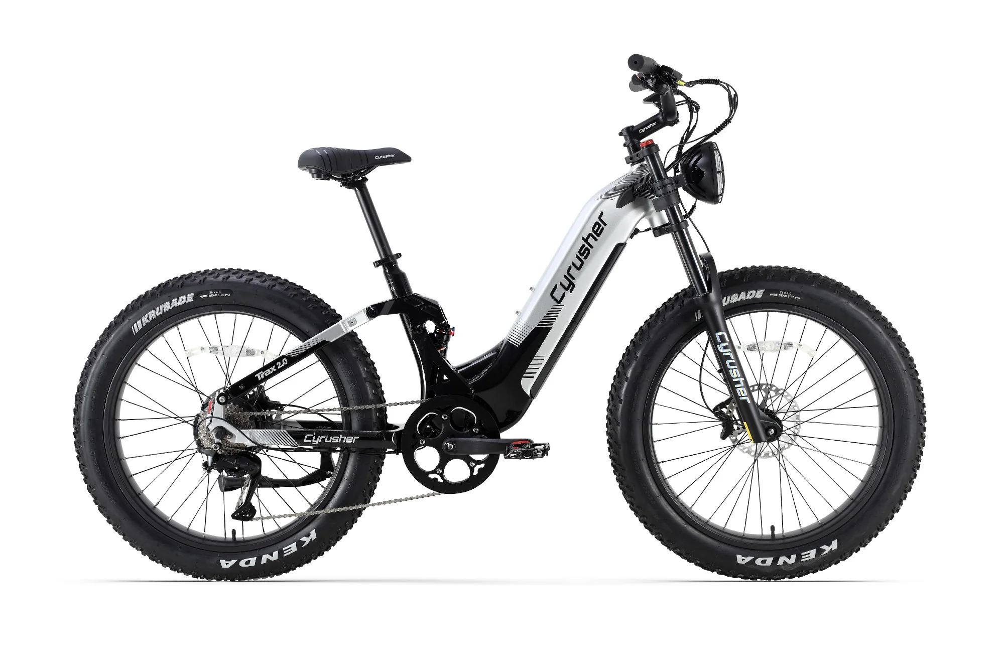 Cyrusher Trax 2.0 hybridní celoodpružené elektrokolo Fatbike s nízkým rámem pro všechny terény šedé