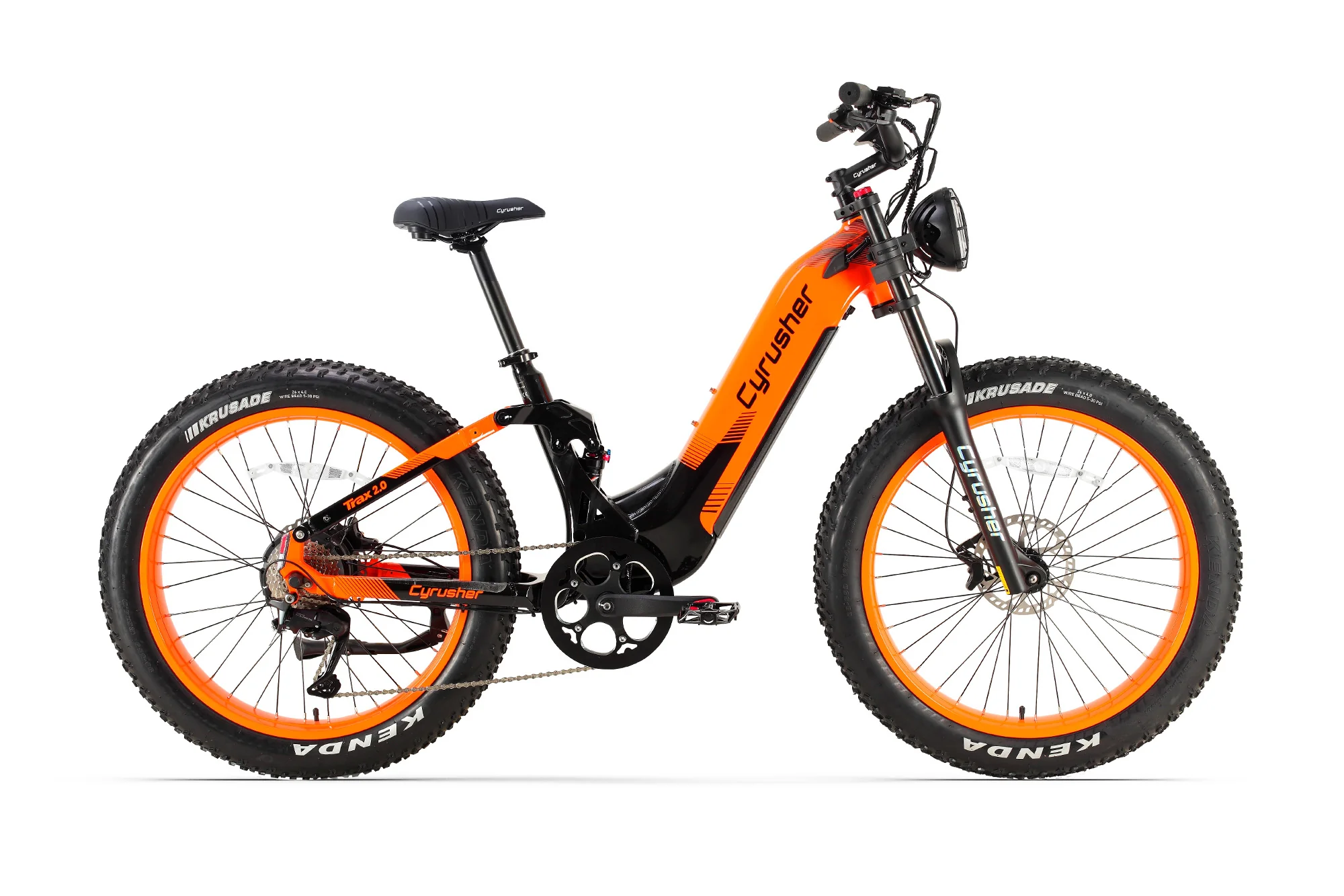 Cyrusher Trax 2.0 hybridní celoodpružené elektrokolo Fatbike s nízkým rámem pro všechny terény oranžové