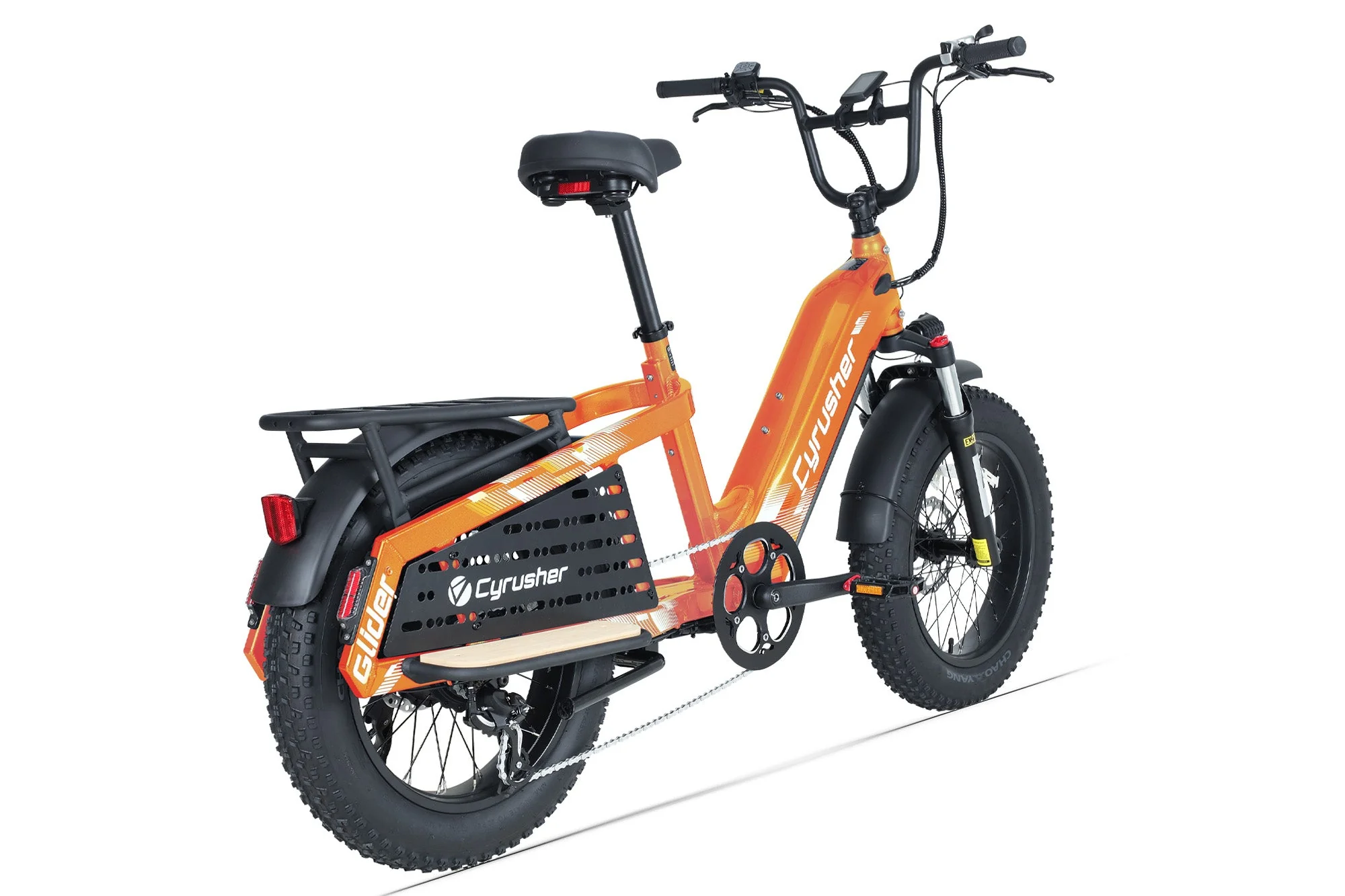 Cyrusher Glider nákladní elektrokolo s nízkým rámem oranžové