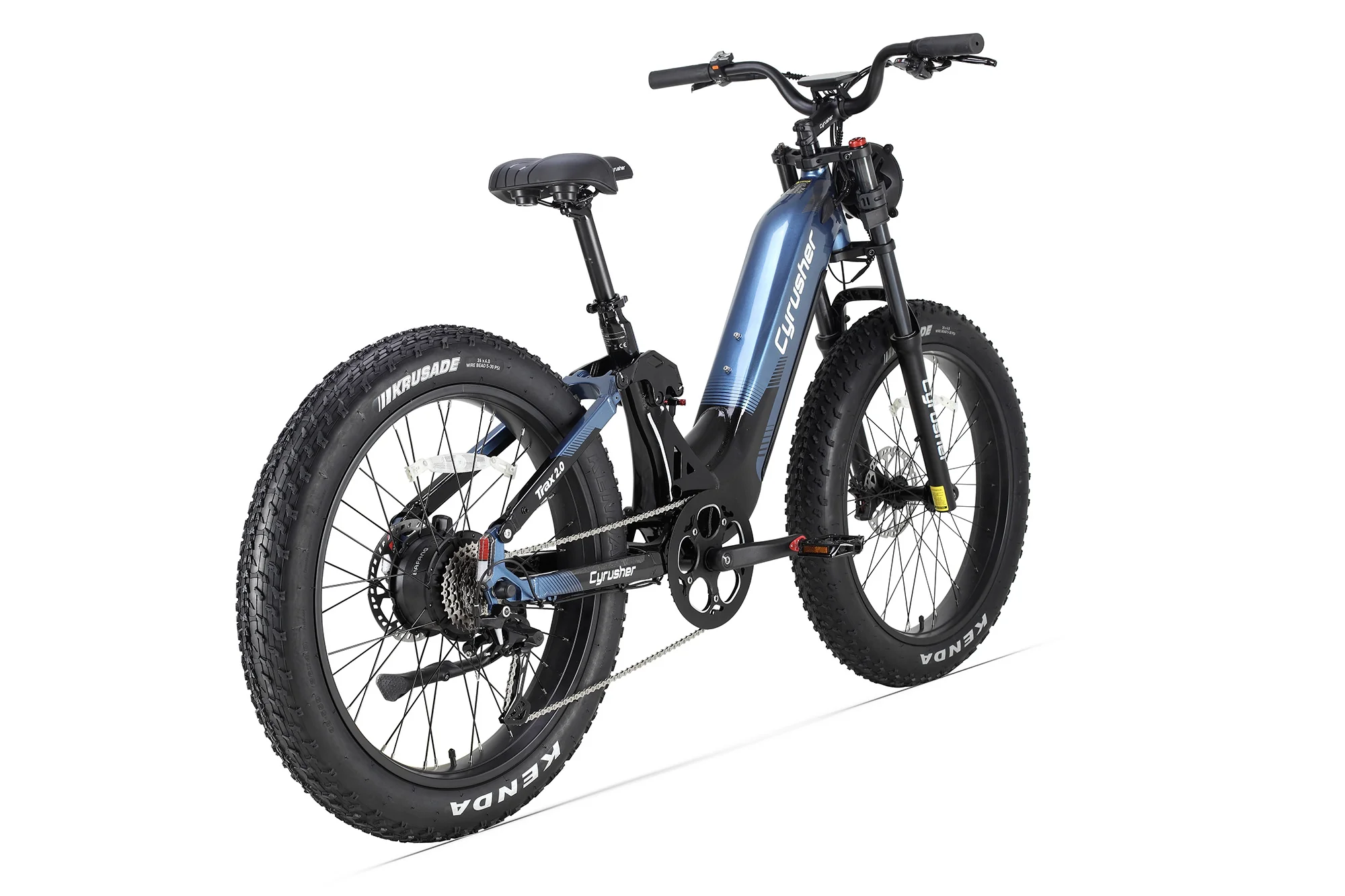 Cyrusher Trax 2.0 hybridní celoodpružené elektrokolo Fatbike s nízkým rámem pro všechny terény modré