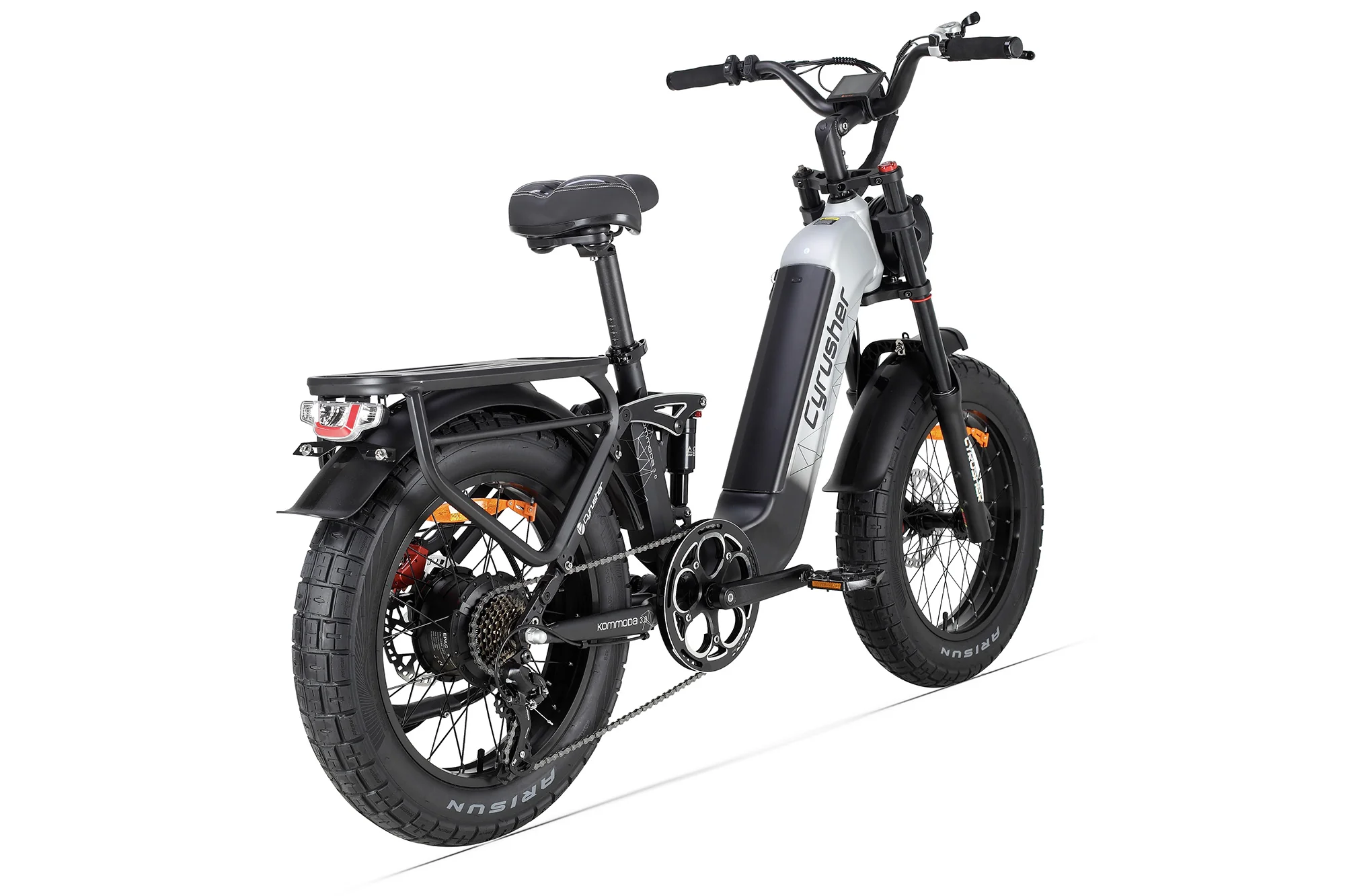Cyrusher Kommoda 3.0 celoodpružené elektrokolo Fatbike s nízkým rámem do města i do terénu šedé