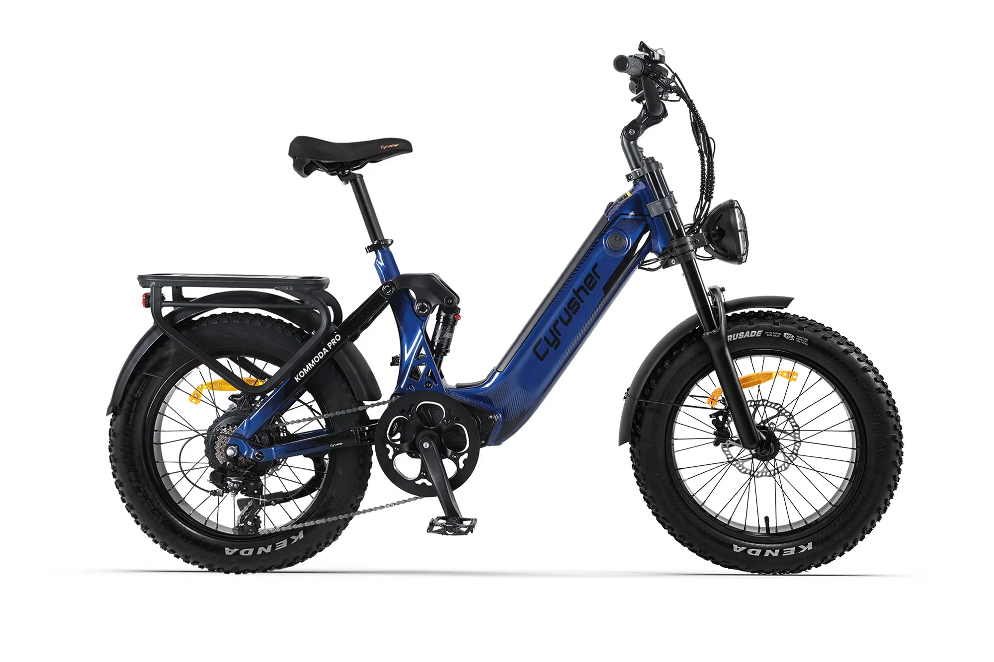 Cyrusher Kommoda PRO celoodpružené elektrokolo Fatbike s nízkým rámem do města i do terénu modré