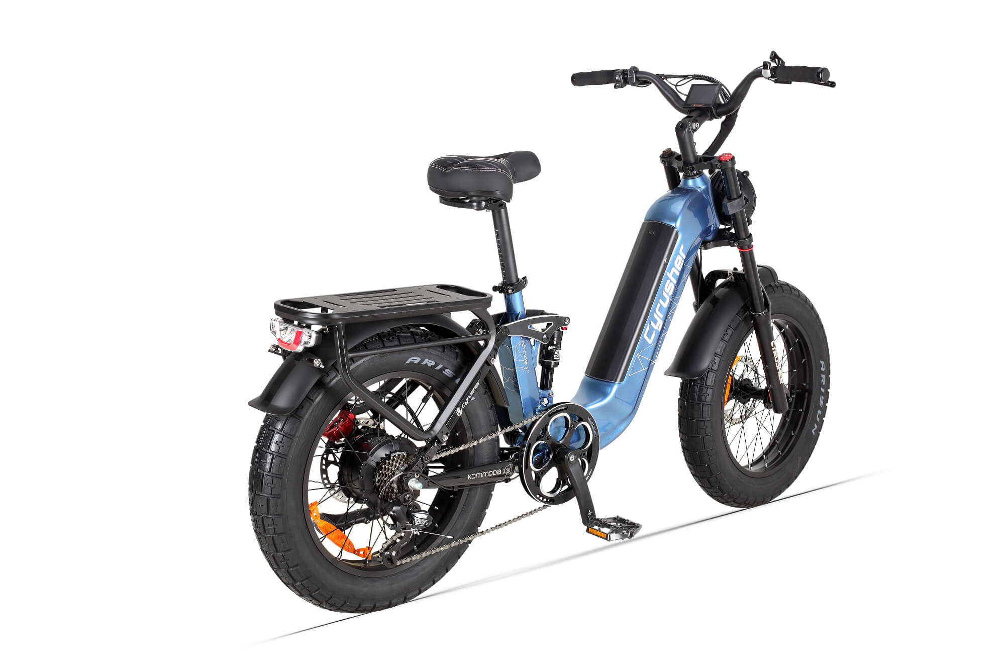 Cyrusher Kommoda 3.0 celoodpružené elektrokolo Fatbike s nízkým rámem do města i do terénu modrá