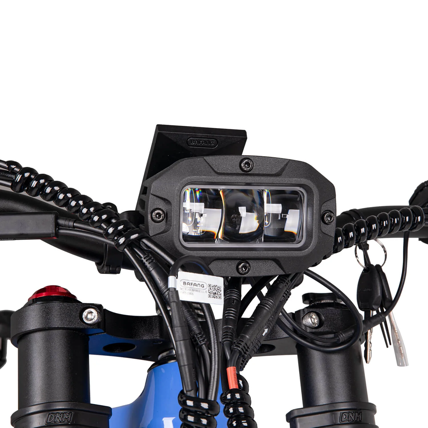 Cyrusher Trident celoodpružené horské elektrokolo Fatbike se středním pohonem modré