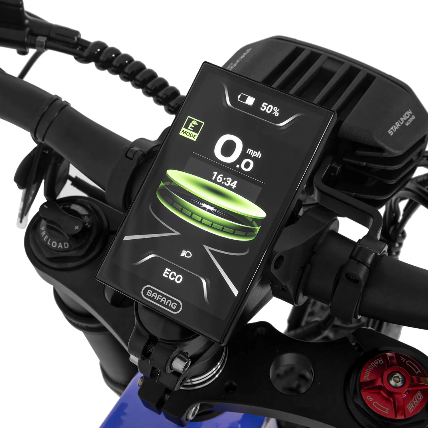 Cyrusher Trident celoodpružené horské elektrokolo Fatbike se středním pohonem modré